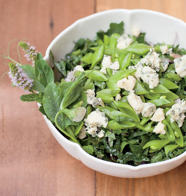 Minted Kale with Peas and Blue Cheese