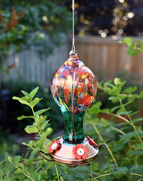 Colour Infusion Glass Hummingbird Feeder