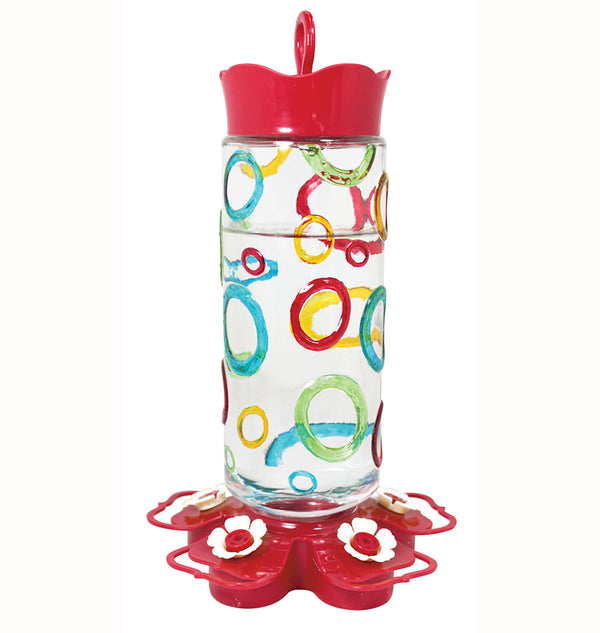Coloured Rings Glass Hummingbird Feeder